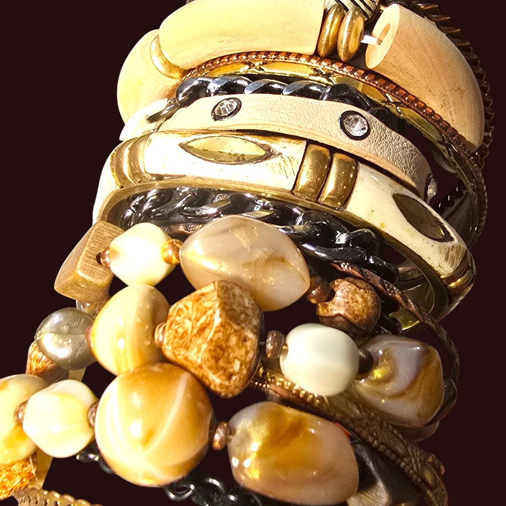 Elegant Multi-Stone and Metal Bangle Set